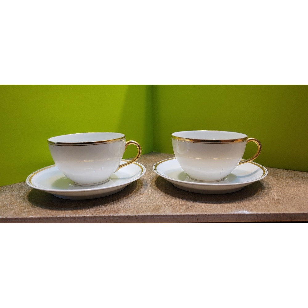 Haviland Limoges France Gold Trim Teacup and Saucer Set of 2 for Chas Mayer Co